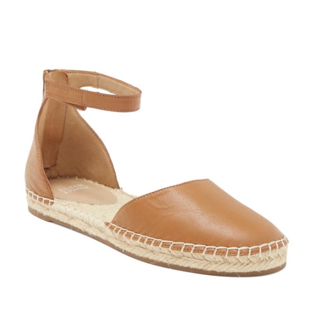 Eileen Fisher Lala Espadrille Flat Sandal Size 8.5 Cognac Leather Espadrille New